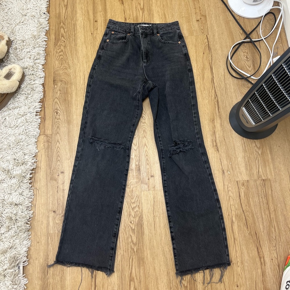 Black garage distressed wide leg jeans